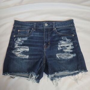 American Eagle Distressed Hi Rise Shortie Shorts Dark Wash Women's Size 10